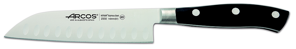 santoku knife with 140 mm honeycombed blade